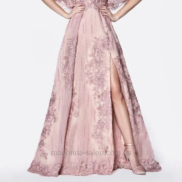 Rose blush evening gown, NWT, front slit - Picture 2 of 10